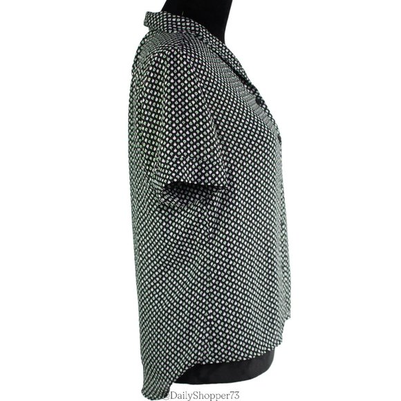 Uniqlo Women's Black White Green Polka Dot Button Up High Low Blouse  - Small - Picture 2 of 9